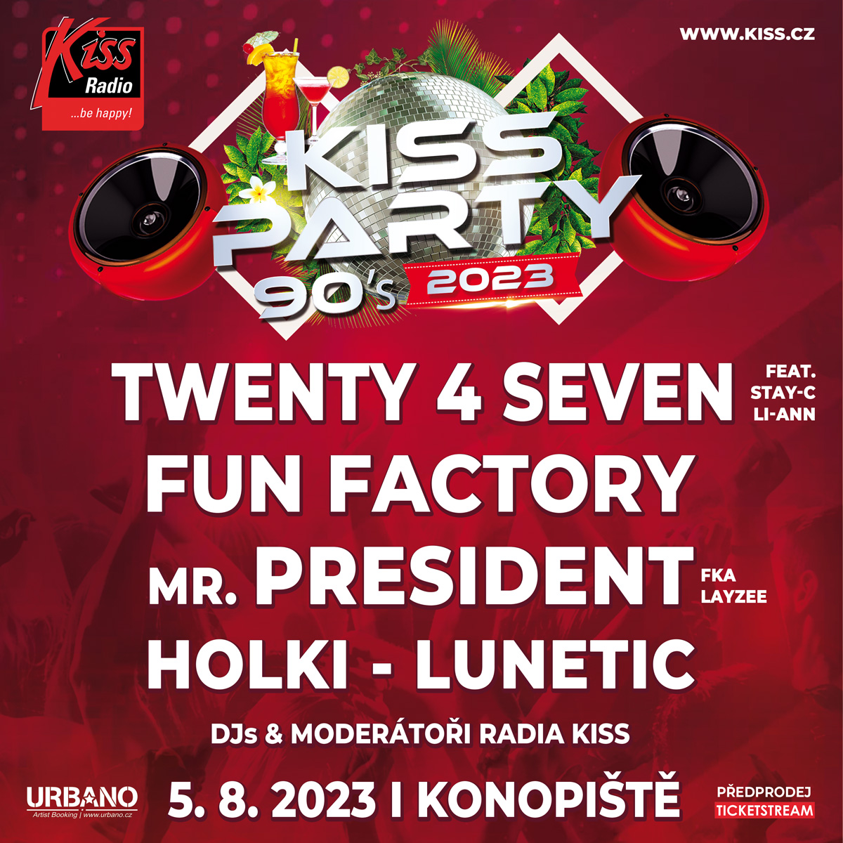 KISS PARTY 90S KONOPIŠTĚ- festival Benešov u Prahy- FUN FACTORY, TWENTY 4 SEVEN, MR President, Holki, Lunetic -Přírodní amfiteátr Konopiště Benešov u Prahy