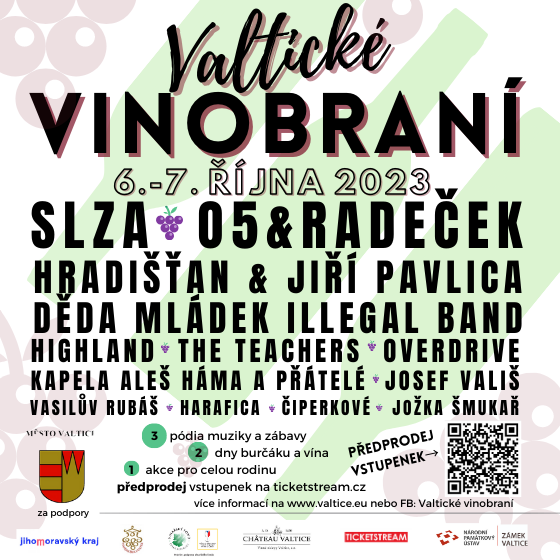 VALTICKÉ VINOBRANÍ 2023- festival Valtice- Slza, Jiří Pavlica, O5 a Radeček, Vasilův Rubáš a další -Valtice Valtice