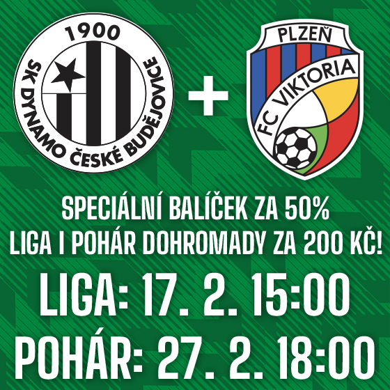 Zvýhodněný balíček<br>FK Jablonec vs. SK Dynamo Č. Budějovice + FC Viktoria Plzeň<br>Sezóna 2023/2024<br>Fortuna:Liga + MOL Cup