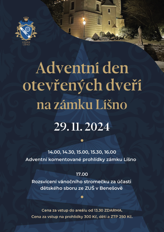 Prohlídka interiéru zámku Líšno<br>Adventní komentované prohlídky na zámku Líšno