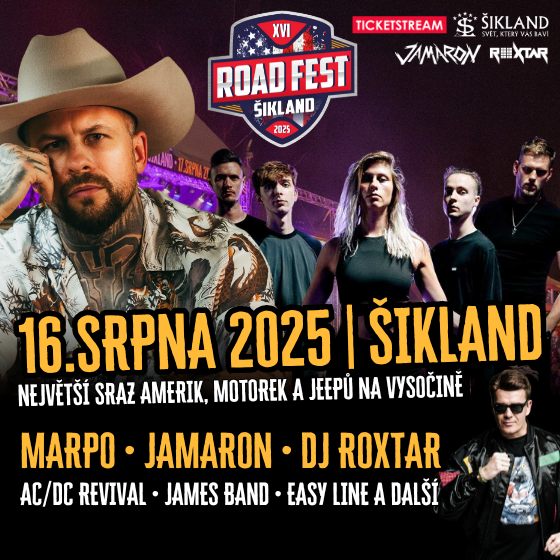 ROADFEST ŠIKLAND 2025<br>Marpo, Jamaron, DJ Roxtar<br>ACDC revival, James Band a další