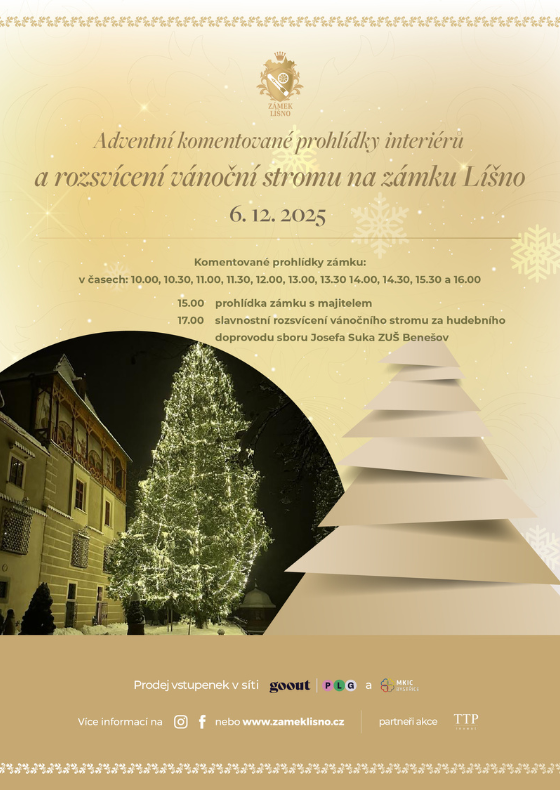 Zámek Líšno: Adventní komentované prohlídky a rozsvícení vánočního stromu