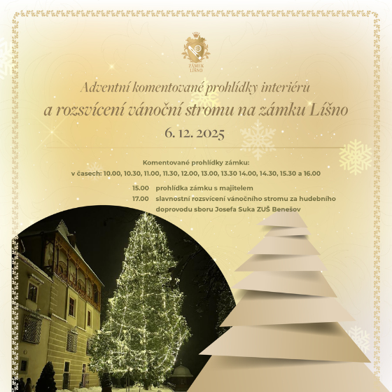 Zámek Líšno: Adventní komentované prohlídky a rozsvícení vánočního stromu